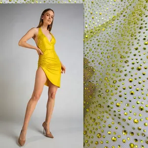 Elbise/ayakkabı için sarı taklidi tül kumaş yapay elmas ağ ile özel lüks moda sitrin ızgara