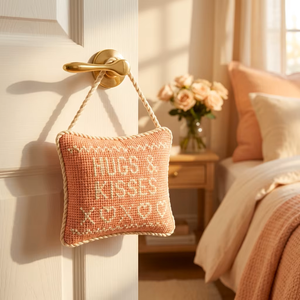 Decorazione da Appendere alla Porta per San Valentino, Ricamo a Punto Croce 'Abbracci e <span class=keywords><strong>Baci</strong></span>' in Viola, Regalo Carino Fatto a Mano, Accento Decorativo da Parete - Product Image 2
