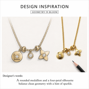 Flower Medallion Charm Necklace Stainless Steel Zircon Flat Curb Chain Adjustable <b>Gold</b> and Silver Color Options - Product Image 3