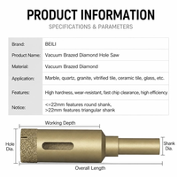 Foret diamanté brasé sous vide BEILI 6-100mm pour perçage à sec et humide de marbre, granit, carrelage, porcelaine et verre