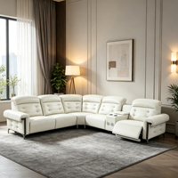 Canapé d'angle moderne de luxe en cuir véritable avec deux fauteuils inclinables électriques, haut-parleur Bluetooth et porte-gobelets