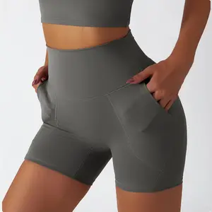 In Stock Eco-friendly recycled yoga shorts nude fitness pants quick-drying leggings high waist pocket running sports shorts