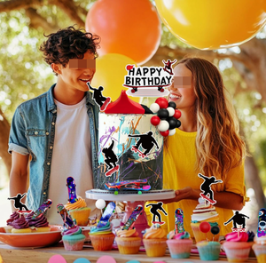 Décorations de gâteau pour fête d'<span class=keywords><strong>anniversaire</strong></span> sur le thème du skateboard, bannière, signe, cercle, points, décorations de cupcakes, autocollants, accessoires de photographie - Product Image 3