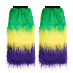 Mardi Gras Costume Accessory Small MOQ Gold Green purple Fleur De Lis Furry <strong>Fur</strong> <strong>Leg</strong> <strong>Warmers</strong> for Women's Masquerade Party - Product Image 1