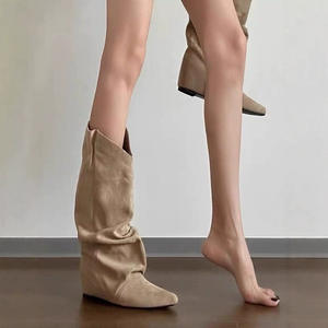 <span class=keywords><strong>Botas</strong></span> de vaquero del oeste de las mujeres americanas europeas Brown Joker Wasted Soil Wind Pila Retro <span class=keywords><strong>Botas</strong></span> Altura interior Skinny para el otoño - Product Image 2