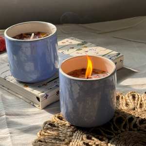 Elegantes Recipientes de Cerámica Mate Bluewave para Velas con Tapa, Frascos Cilíndricos con Estilo para Hacer Velas y Decoración - Product Image 3