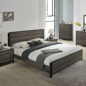 Wood Grain <b>Double</b> <b>Bed</b> Platform Frame Dark Gray Assemblable Bedding Furniture - Product Image 2
