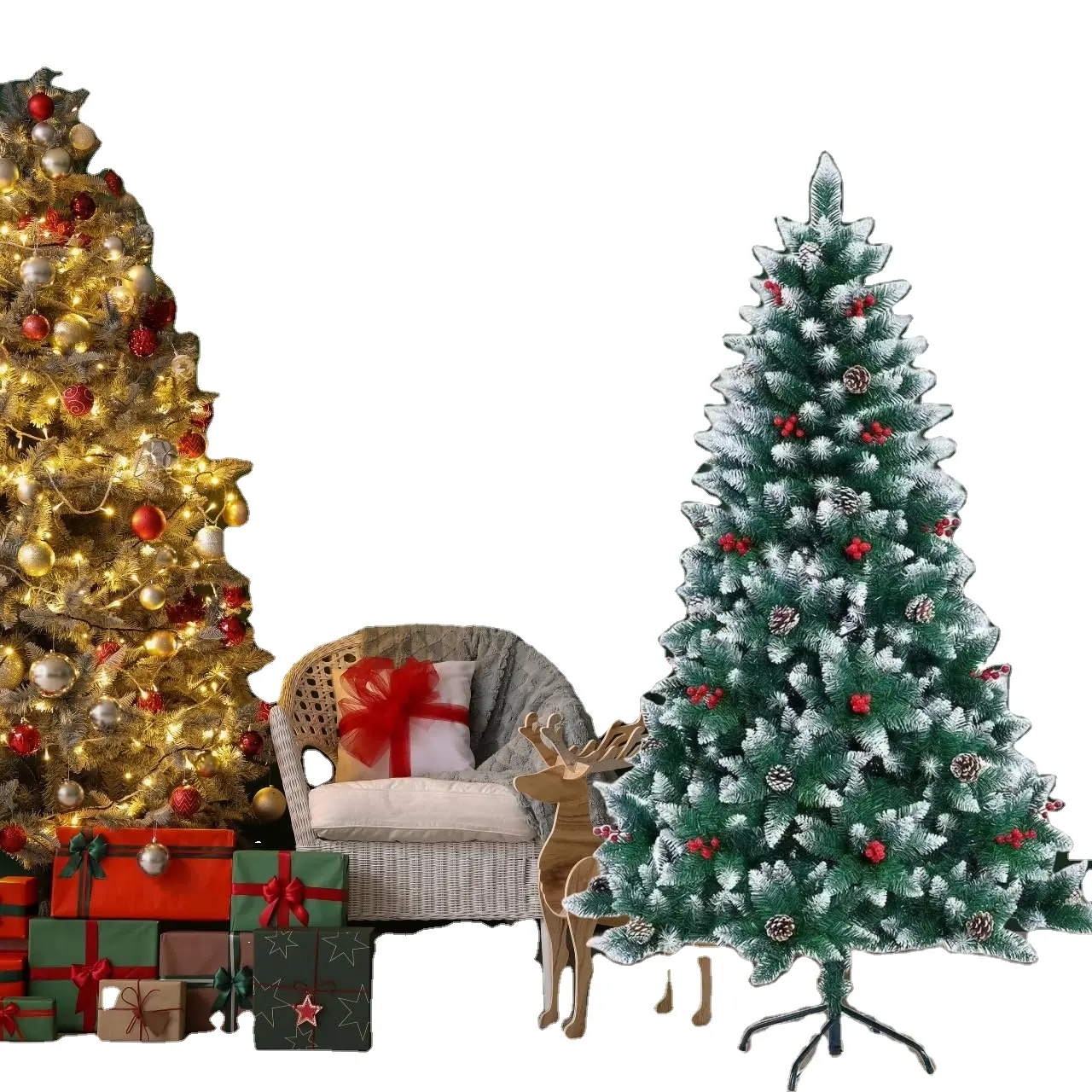 बर्फ और पाइन शंकु/क्रैनबेरी के साथ क्रिसमस का पेड़, सजावट के लिए छोटे टेबलटॉप क्रिसमस पेड़