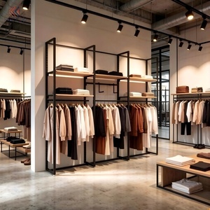 Espositore <span class=keywords><strong>per</strong></span> Abbigliamento Moderno e Minimalista, Scaffale Multifunzionale in Tubo d'Acciaio Nero, Arredamento di Alta Gamma <span class=keywords><strong>per</strong></span> Negozi di Abbigliamento - Product Image 1