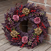 Nouvelle Collection : Bouquet de Fleurs Artificielles Réalistes en Soie (Hydrangea, Marguerite, Lavande, Eucalyptus) – Style Européen, Couleur Bourgogne