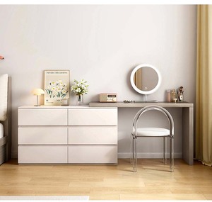 Allungabile donna regolabile in legno moderno trucco <span class=keywords><strong>bianco</strong></span> scrivania vanità 6 cassetti camera da letto mobili cassettiere - Product Image 5