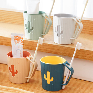 Cactus Design Mouthwash Cup With Toothbrush Holder Large Capacity Cartoon Pattern For Bathroom Use - Product Image 1