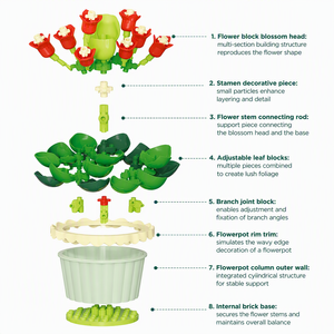 Ensemble de blocs de construction de plantes en pot en jade, 163 pièces, modèle <span class=keywords><strong>miniature</strong></span> de fleurs en plastique à assembler, décoration de bureau, cadeau - Product Image 6