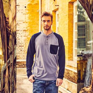 Camisa de trabajo ignífuga Xinke de manga larga con cuello Henley, ropa de seguridad para uso industrial, material y peso personalizables - Product Image 5