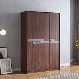 Armario de Madera Maciza de Tres Puertas Color Nogal con Puertas Abatibles, Armario de Dormitorio de Gran Capacidad - Product Image 1