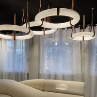 Lustre suspendu rond en résine imitation albâtre, design moderne et luxueux, pour salon