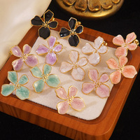 RINHOO Vente en gros Boucles d'oreilles clous en acier inoxydable émaillé, motifs fleur, nœud, fruit, style INS, bijoux pour femmes, cadeau