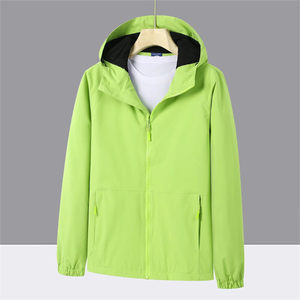 Veste coupe-vent d'extérieur verte avec capuche, uniforme de travail d'hiver, couleur unie contrastée Z04-78070 - Product Image 1