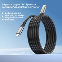 Cable de Carga Rápida Tipo-C a C de 240W 6A, Alta Corriente, con Trenzado de Nailon, Indicador LED, Sincronización de Datos para Teléfono y Portátil, Negro
