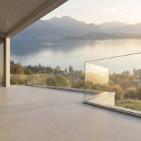 Système de main courante en verre trempé sans cadre en U, noir mat, en acier inoxydable SUS304, résistant aux intempéries, sur mesure pour terrasse extérieure