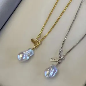 时尚特殊的ins风格古巴链15-18毫米顶级品质镜子珍珠天然巴洛克珍珠