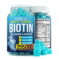 Gummies de Biotine OEM 255000mcg – Produits de Beauté pour la Croissance des Cheveux, le Raffermissement de la Peau et la Force des Ongles avec Collagène et Kératine