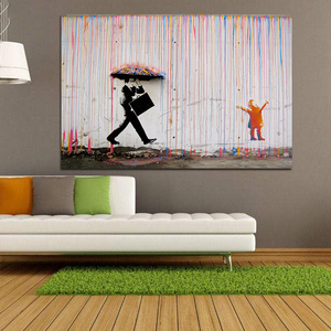 Banksy Art <span class=keywords><strong>Graffiti</strong></span> Coloré Pluie Moderne Affiches et Estampes célèbre décoratif toile impression peinture - Product Image 4