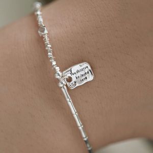 Dylam Stylish Hypoallergenic 925 Sterling Silver Irregular Broken Beaded Silver Pendant <b>Bangle</b> <b>Bracelet</b> for Women Gifts - Product Image 3