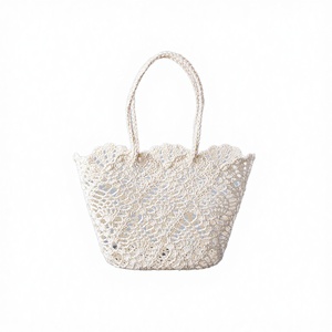 Bolso de Playa para Mujer con Patrón de Encaje, Tejido a Mano, con Correa de Hombro de Ganchillo, de Algodón, Estilo Moderno, Tipo Cubo, Nuevo - Product Image 1