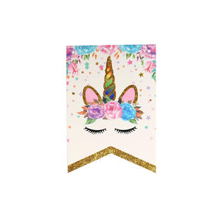 New Cartoon <strong>Unicorn</strong> Paper Birthday <strong>Party</strong> Flags Happy Birthday Banner 100pcs Kids Decoration - Product Image 5