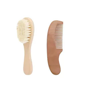 Eco-friendly baby goat hair brush and comb soft wood baby hair brush set for baby