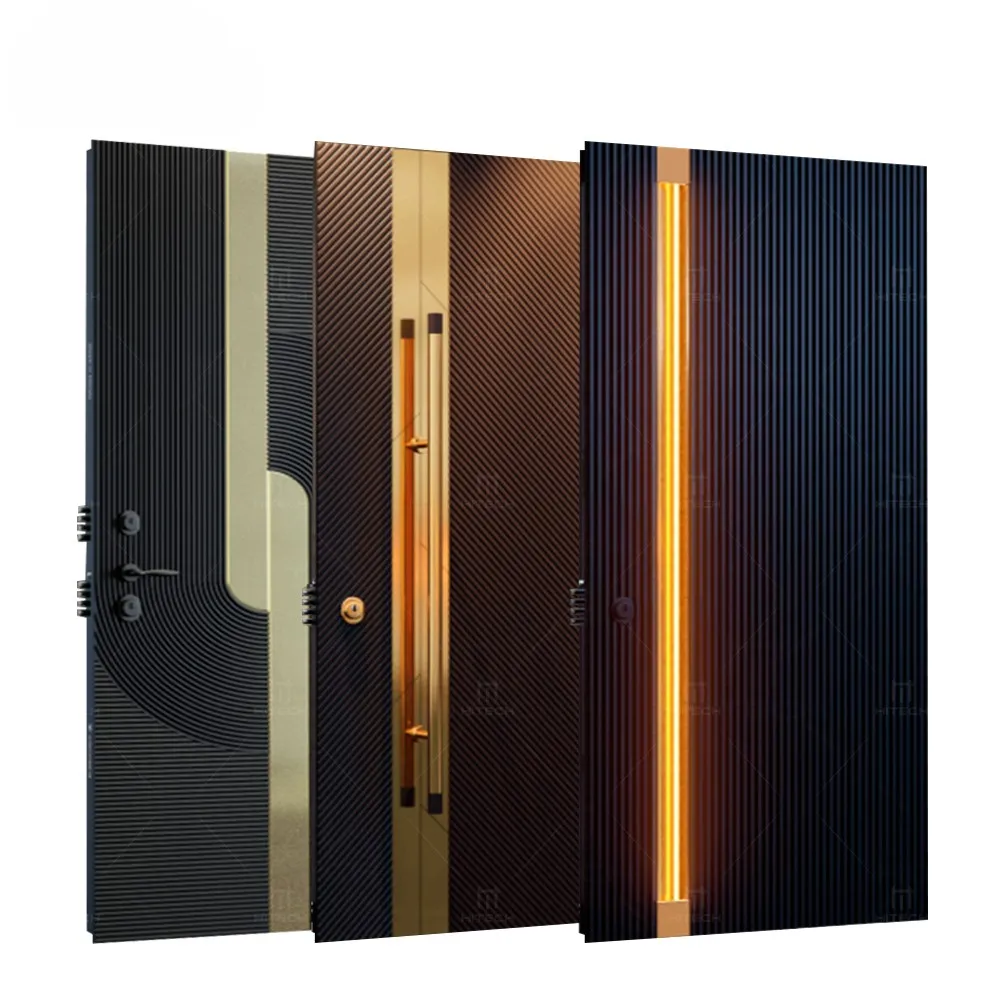 Luxury stainless steel main door design exterior security steel doors black modern front door