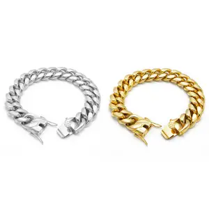 Bracciale a maglia cubana Hip Hop da uomo in acciaio inossidabile spesso con catena cubana a maglie cubane in oro placcato oro 18k titanio bracciale cubano