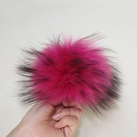 Pompon en fourrure naturelle pour bonnets tricotés d'hiver, pompons en fourrure de renard argenté naturelle avec boucles, pompon en fourrure de raton laveur multicolore de grande taille