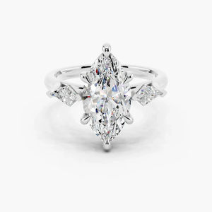 Bague de fiançailles SGARIT en or jaune massif 18 carats avec diamant de laboratoire de 1 carat de forme marquise et diamants latéraux triangulaires pour femme - Product Image 6