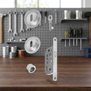 Kit de porte coulissante avec paire de clés rondes à pointe courbée finition chrome satiné - Modèle FERX.8553 - Product Image 3