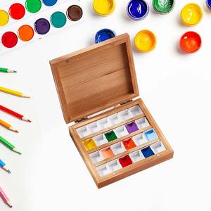 Étui de plateau de <span class=keywords><strong>palette</strong></span> de peinture aquarelle <span class=keywords><strong>en</strong></span> bois avec 24 pièces grilles de demi-casseroles lavables blanches fournitures d'art professionnelles pour les voyages d'artistes - Product Image 4