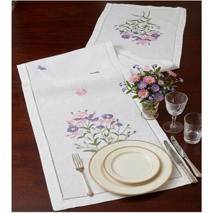 Customized Vintage White Hemstitch Table <b>Runners</b> High Quality Hand Embroidered Floral <b>Washable</b> Durable Home GREEN SUN EMBROIDERY - Product Image 1