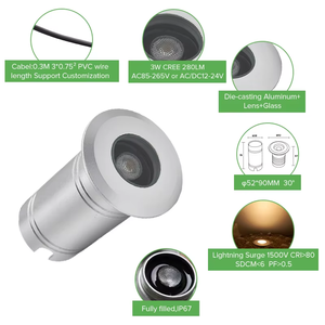 Ngoài trời <span class=keywords><strong>LED</strong></span> chiếu sáng tại chỗ 3 Wát Vòng không thấm nước uplight trang trí IP67 lõm Nhôm Cơ thể <span class=keywords><strong>LED</strong></span> inground ánh sáng smd3030 - Product Image 2