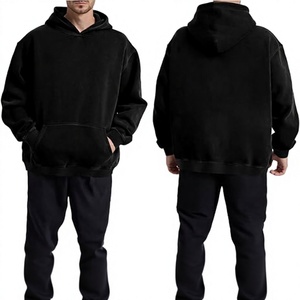 Sweat-shirt à capuche oversize pour homme, noir uni, en molleton de coton, décontracté, avec poches, écologique, pour l'automne - Product Image 3