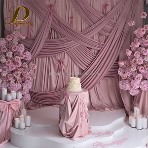 Tenda Decorativa JINDA Personalizzabile a Tema Rosa con Drappeggio Incrociato Frontale in Seta Ghiaccio e Spandex per Sfondi di Matrimoni ed Eventi - Product Image 3