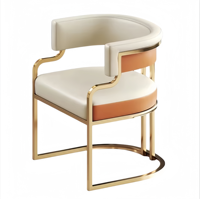 Chaises de cuisine d'intérieur Fauteuil à dossier bas avec pieds en similicuir et laiton Chaise d'appoint pour la maison Boutique de thé au lait Cuisine Salle à manger