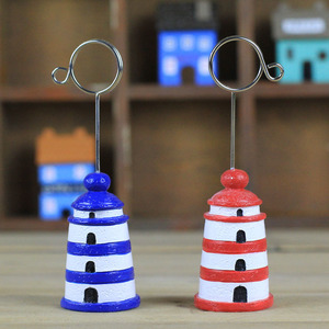 Lighthouse Resin Card Holder Note Holder Red Blue Stripe Desk Ornament Craft Decor - Product Image 1
