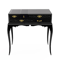 Table de chevet de luxe pour chambre à coucher avec rangement, en bois laqué et laiton argenté