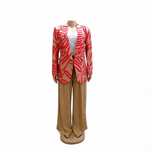 2026 New Arrival <strong>Women's</strong> Anti-Wrinkle Printed Geometric Long-Sleeve Suit Contrasting-Color <strong>Trousers</strong> <strong>Formal</strong> Straight-Leg Regular - Product Image 2