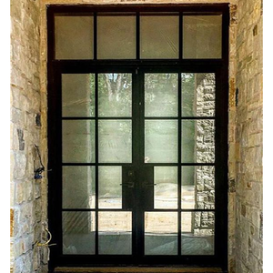Diseño de puerta doble de vidrio arqueado para el hogar, puerta frontal de lujo, exterior, de hierro, funciona en color negro - Product Image 4