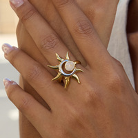 Anillo Abierto Ajustable de Dos Tonos con Piedra Natural X&L, Chapado en Oro de 18K, Acero Inoxidable, Joyería Moderna para Mujer, Regalo