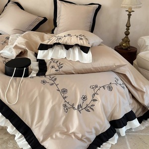 French Retro Style 100-Count Australian Cotton <b>Bedding</b> <b>Set</b> Floral Embroidered Ruffle Duvet Cover And Sheets Home Use - Product Image 1