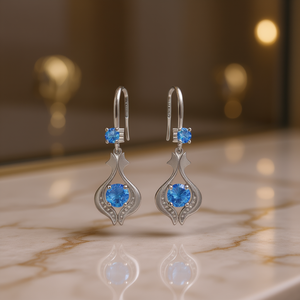 Orecchini pendenti Oliverio in argento 925 con strass blu, classici da donna per tutti i giorni - Product Image 2