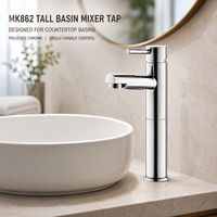 Robinet de lavabo sur colonne traditionnel en laiton massif chromé poli, monocommande, garantie 5 ans pour salle de bain